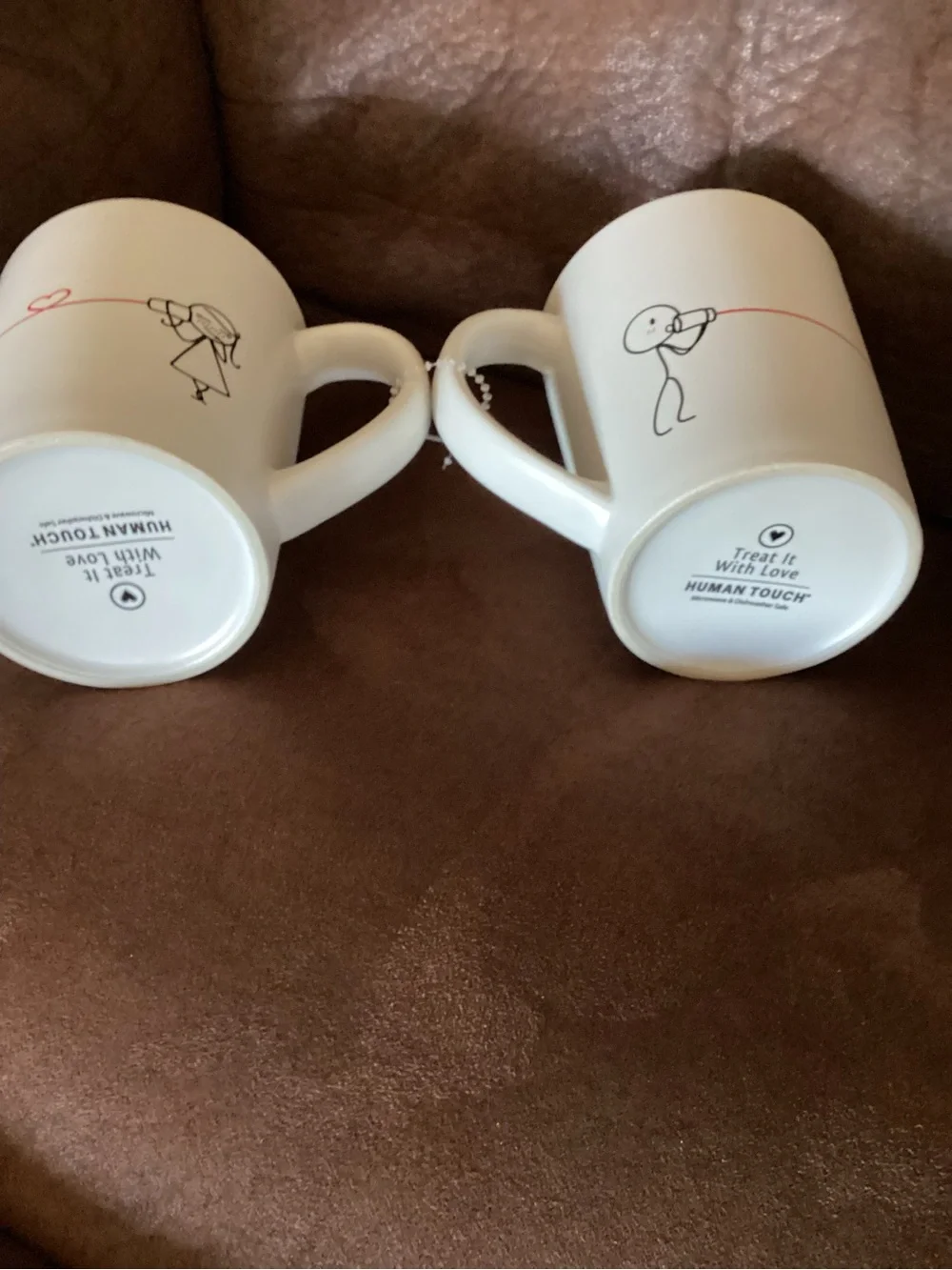Human Touch Stick Boy Girl String Telephone Treat it with Love Heart Coffee Mug